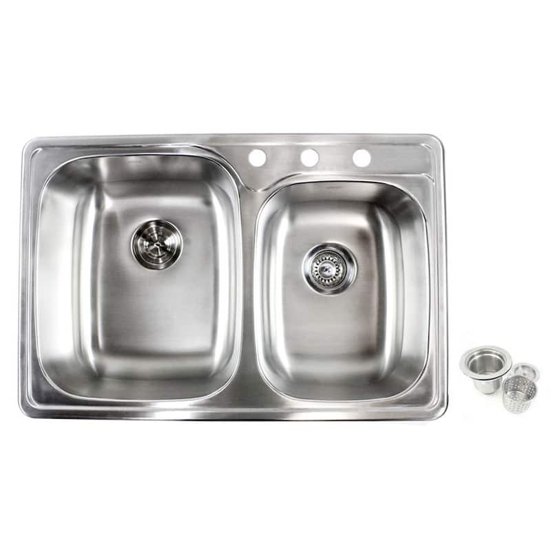 18-gauge Stainless Steel Double 33-inch Top-Mount/Drop-In 60/40 Bowl Kitchen Sink