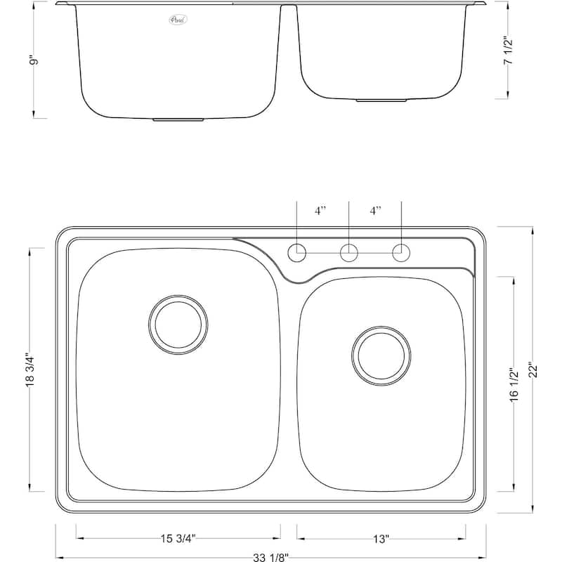 18-gauge Stainless Steel Double 33-inch Top-Mount/Drop-In 60/40 Bowl Kitchen Sink