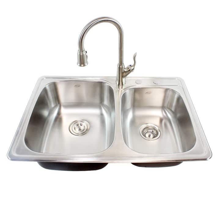 18-gauge Stainless Steel Double 33-inch Top-Mount/Drop-In 60/40 Bowl Kitchen Sink