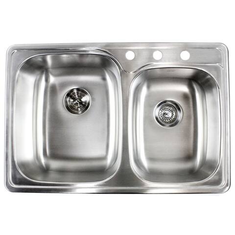 18-gauge Stainless Steel Double 33-inch Top-Mount/Drop-In 60/40 Bowl Kitchen Sink