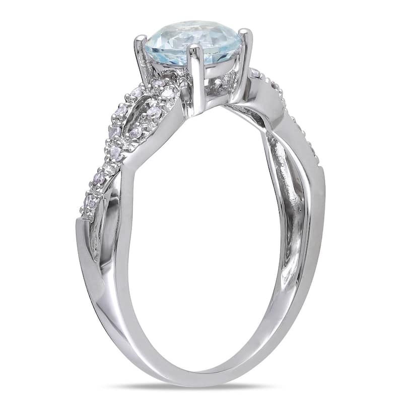 Miadora 10k White Gold Aquamarine and 1/10ct TDW Diamond Ring (G-H, I1-I2)