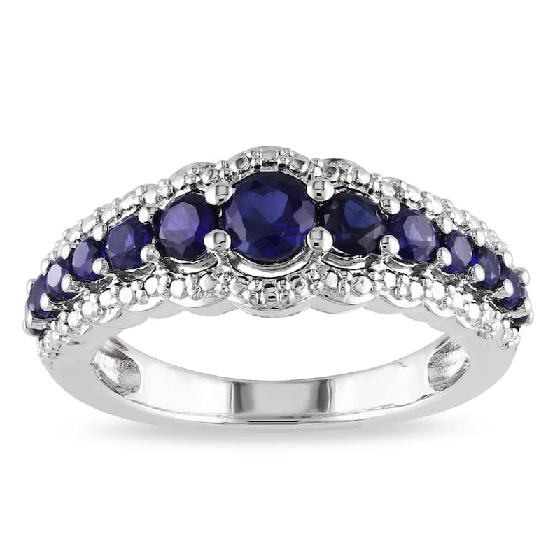Miadora Sterling Silver Created Blue Sapphire Anniversary Band