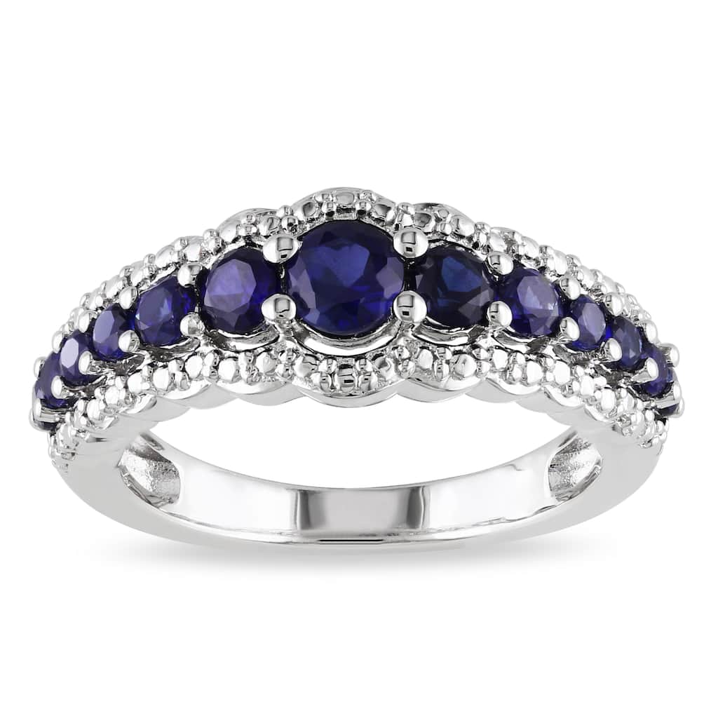 Miadora Sterling Silver Created Blue Sapphire Anniversary Band