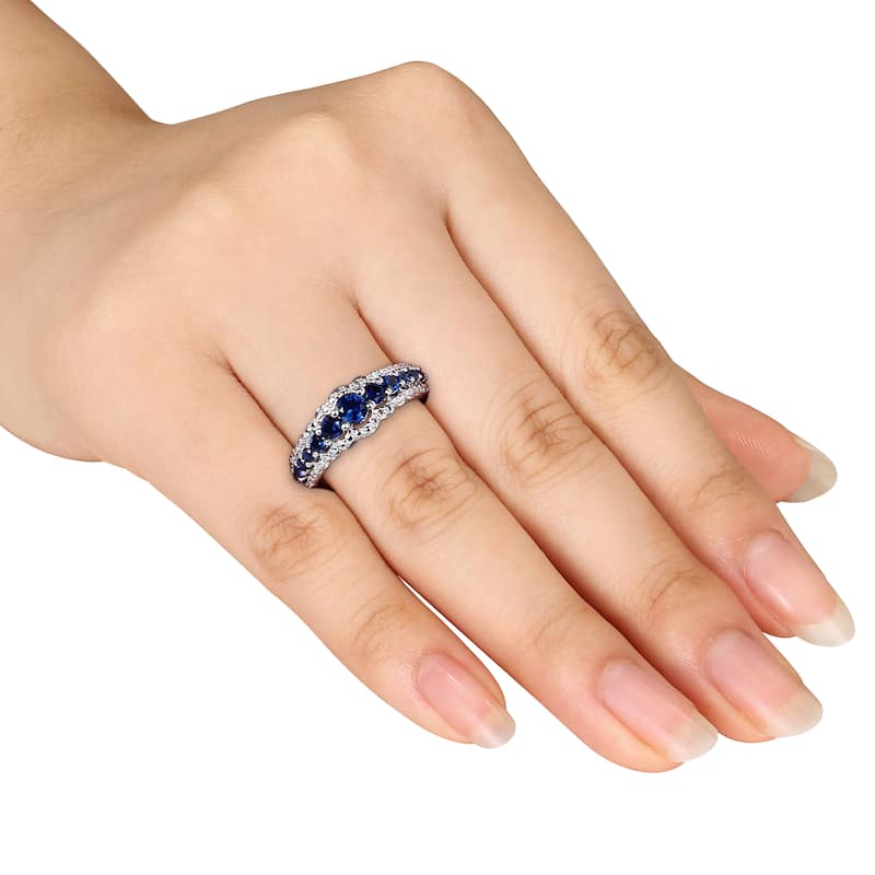 Miadora Sterling Silver Created Blue Sapphire Anniversary Band