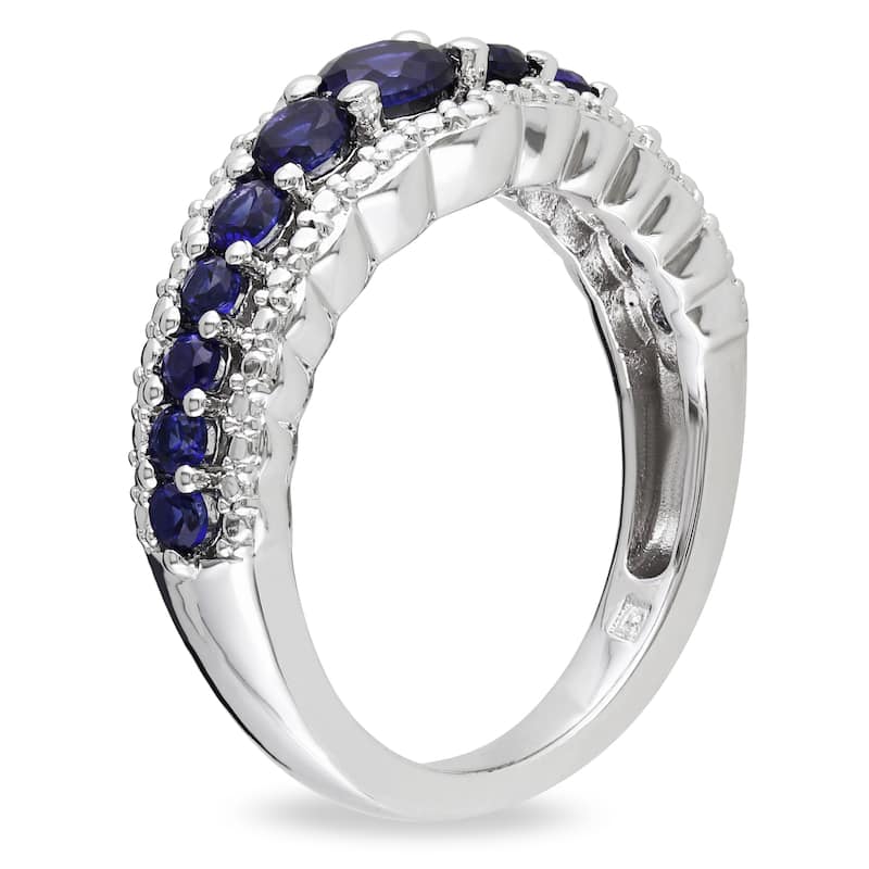 Miadora Sterling Silver Created Blue Sapphire Anniversary Band