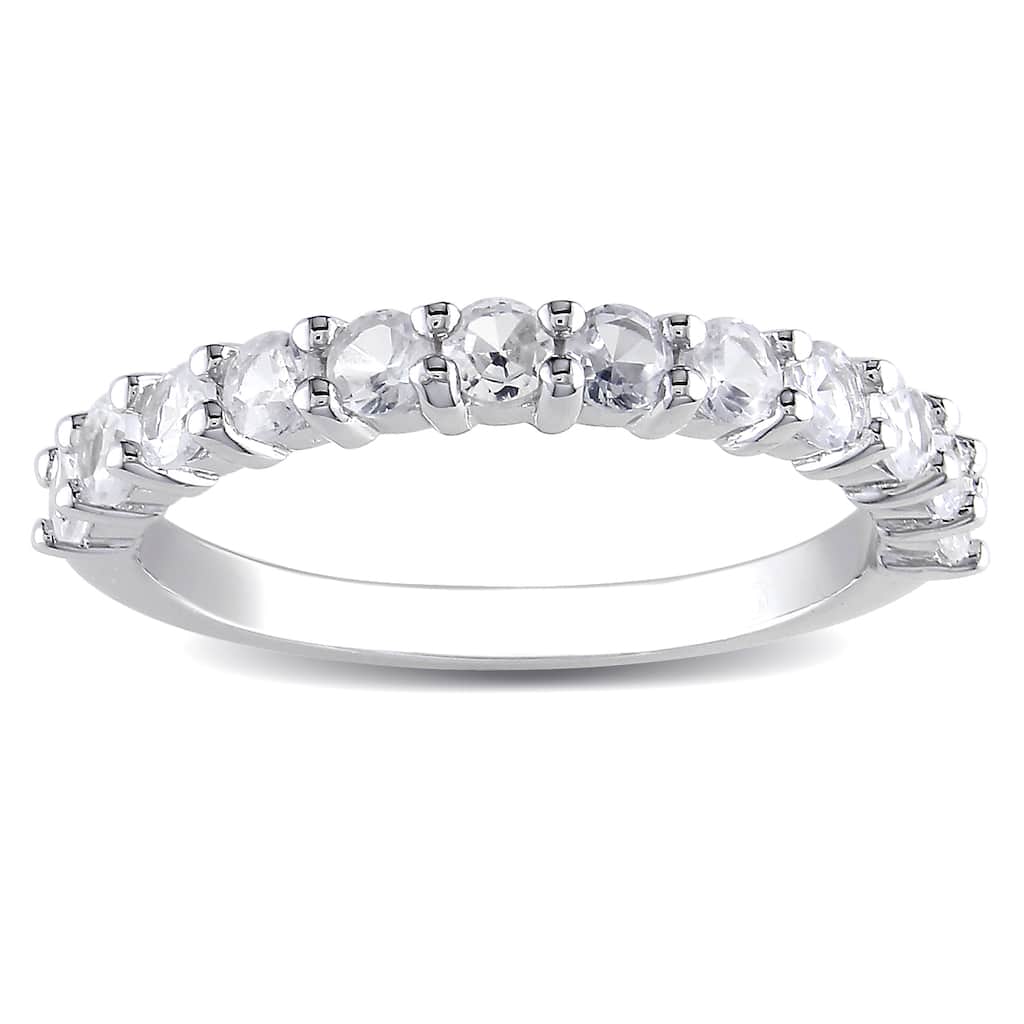 Miadora Sterling Silver White Round Created Sapphire Ring