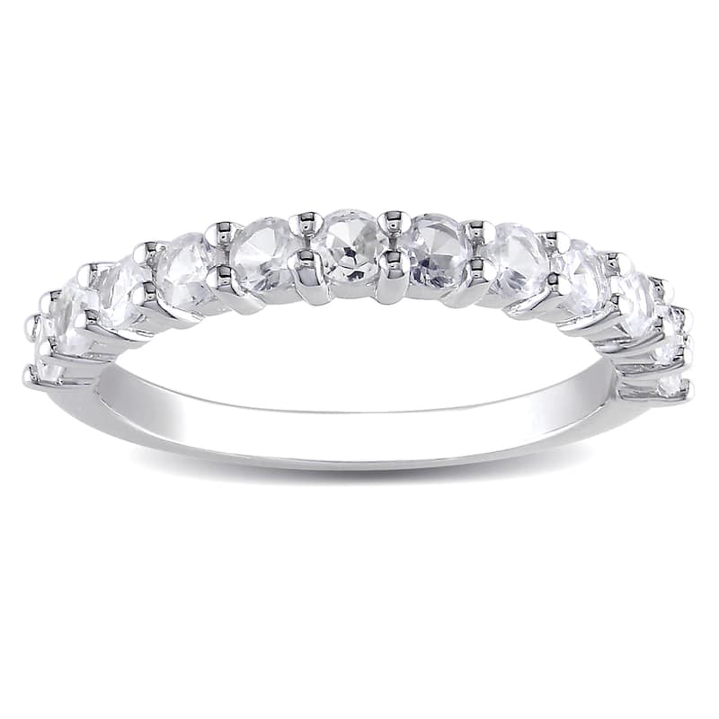 Miadora Sterling Silver White Round Created Sapphire Ring - 5