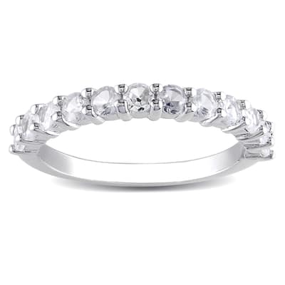 Miadora Sterling Silver White Round Created Sapphire Ring