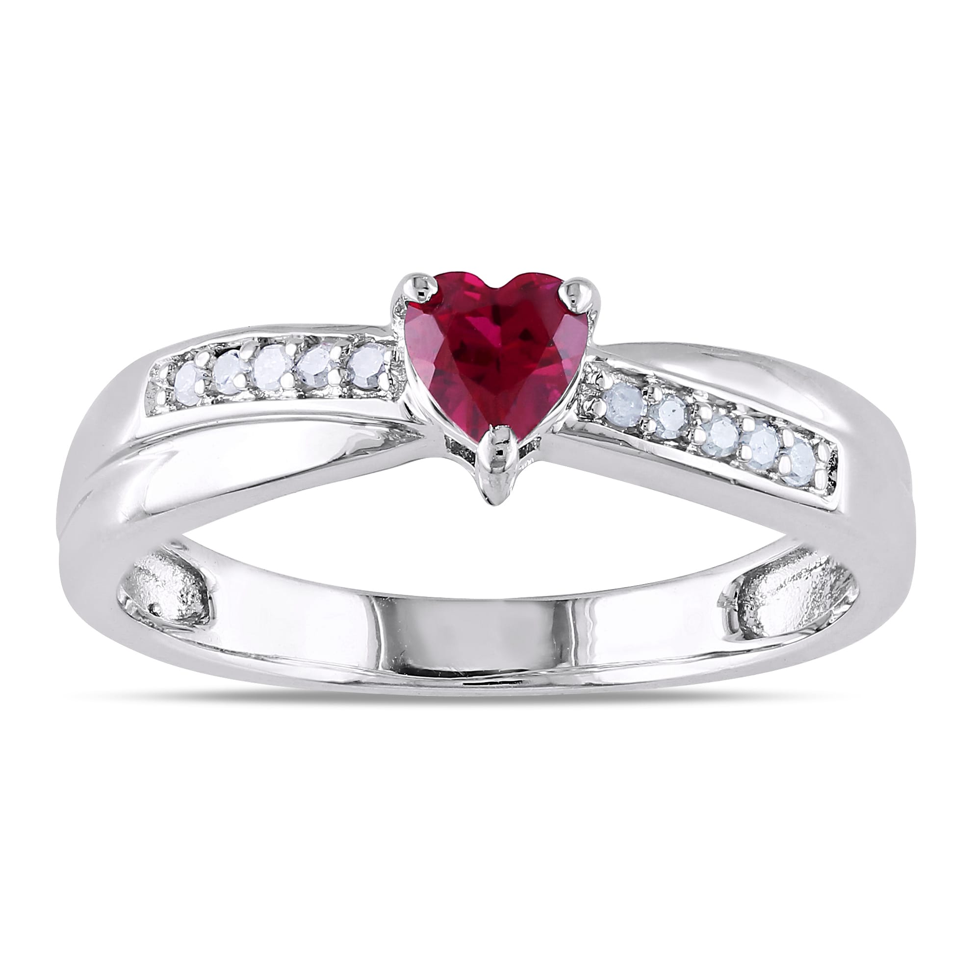 Miadora Sterling Silver Created Ruby and Diamond Accent Heart Ring