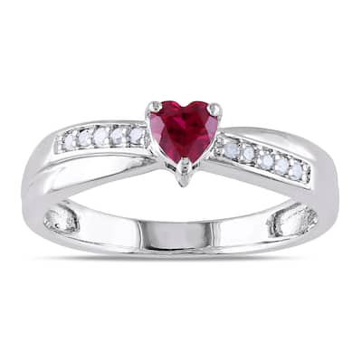 Miadora Sterling Silver Created Ruby and Diamond Accent Heart Ring