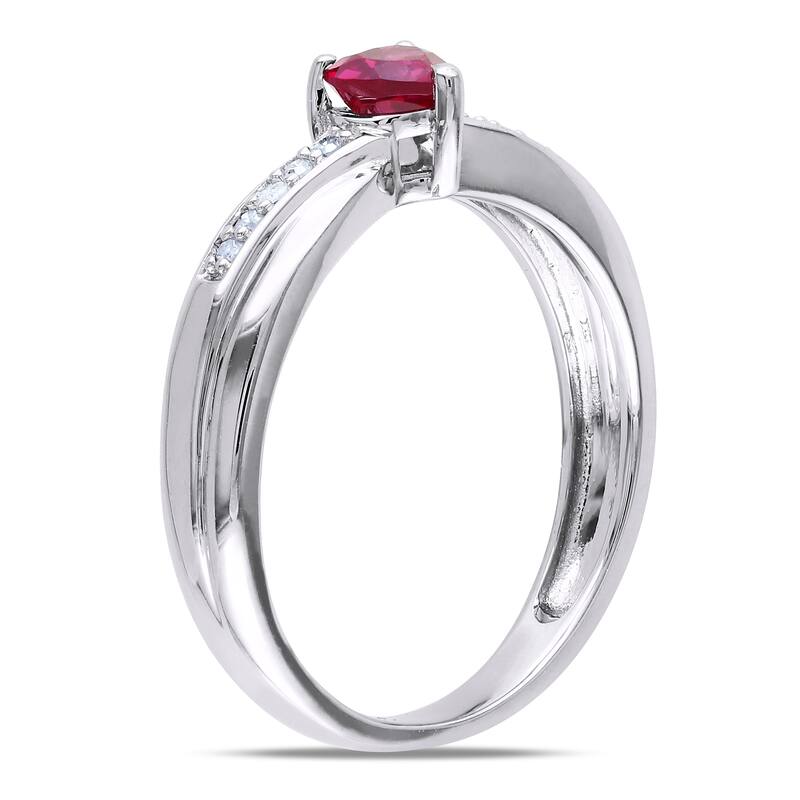 Miadora Sterling Silver Created Ruby and Diamond Accent Heart Ring