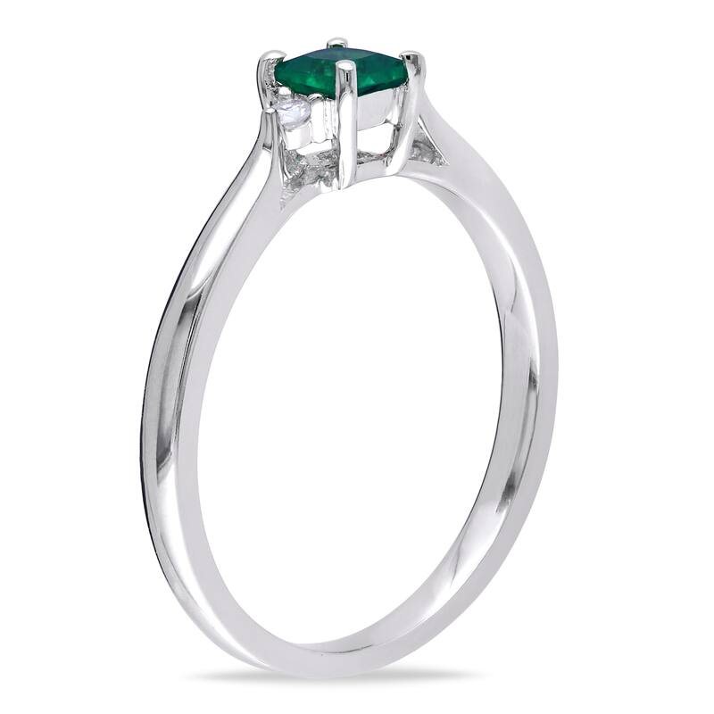 Miadora Sterling Silver Created Emerald and Diamond 3-Stone Ring