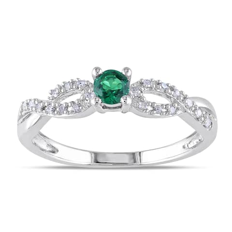 Miadora Silver Created Emerald and 1/10ct TDW Diamond Ring (H-I, I2-I3)