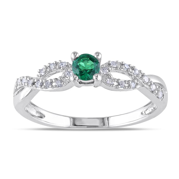 Miadora Silver Created Emerald and 1/10ct TDW Diamond Ring (H I, I2 I3