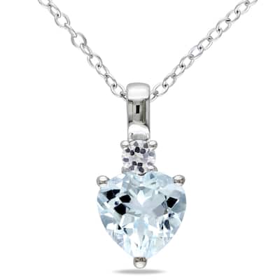 Miadora Sterling Silver Aquamarine and White Sapphire Heart Necklace