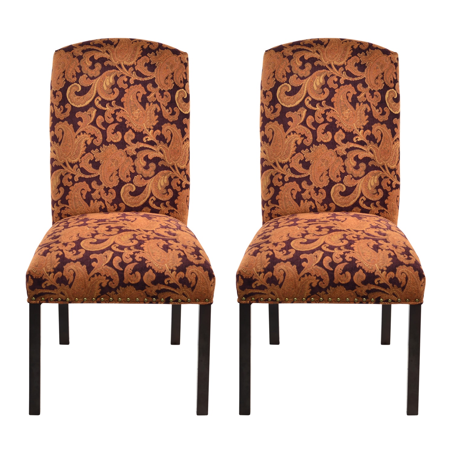 Etro Plums Printed Camelback Nail Trim Dining Chairs (set Of 2)