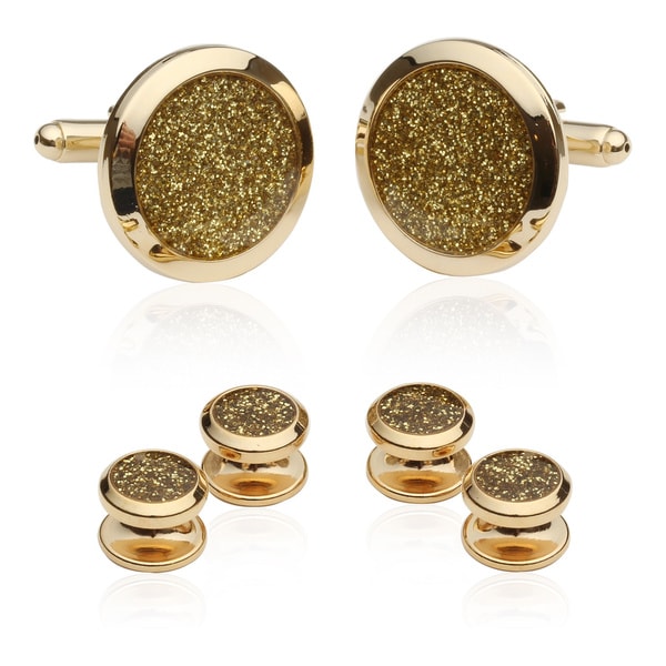 Cuff Daddy Goldtone Diamond Dust Tuxedo Stud Cuff Links