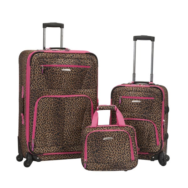 Shop Rockland Deluxe Pink Leopard Expandable 3-piece Spinner Luggage ...