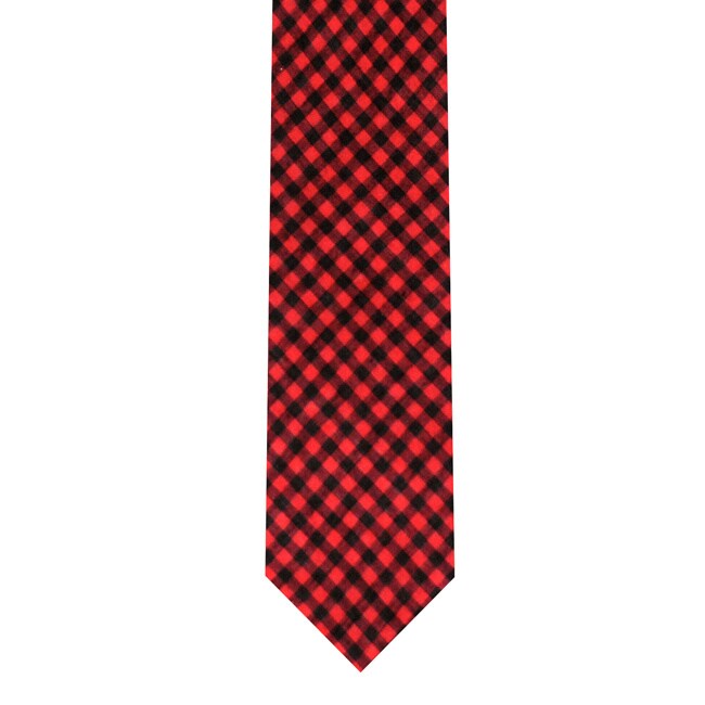Skinny Tie Madness Mens Red and black Plaid Skinny Tie