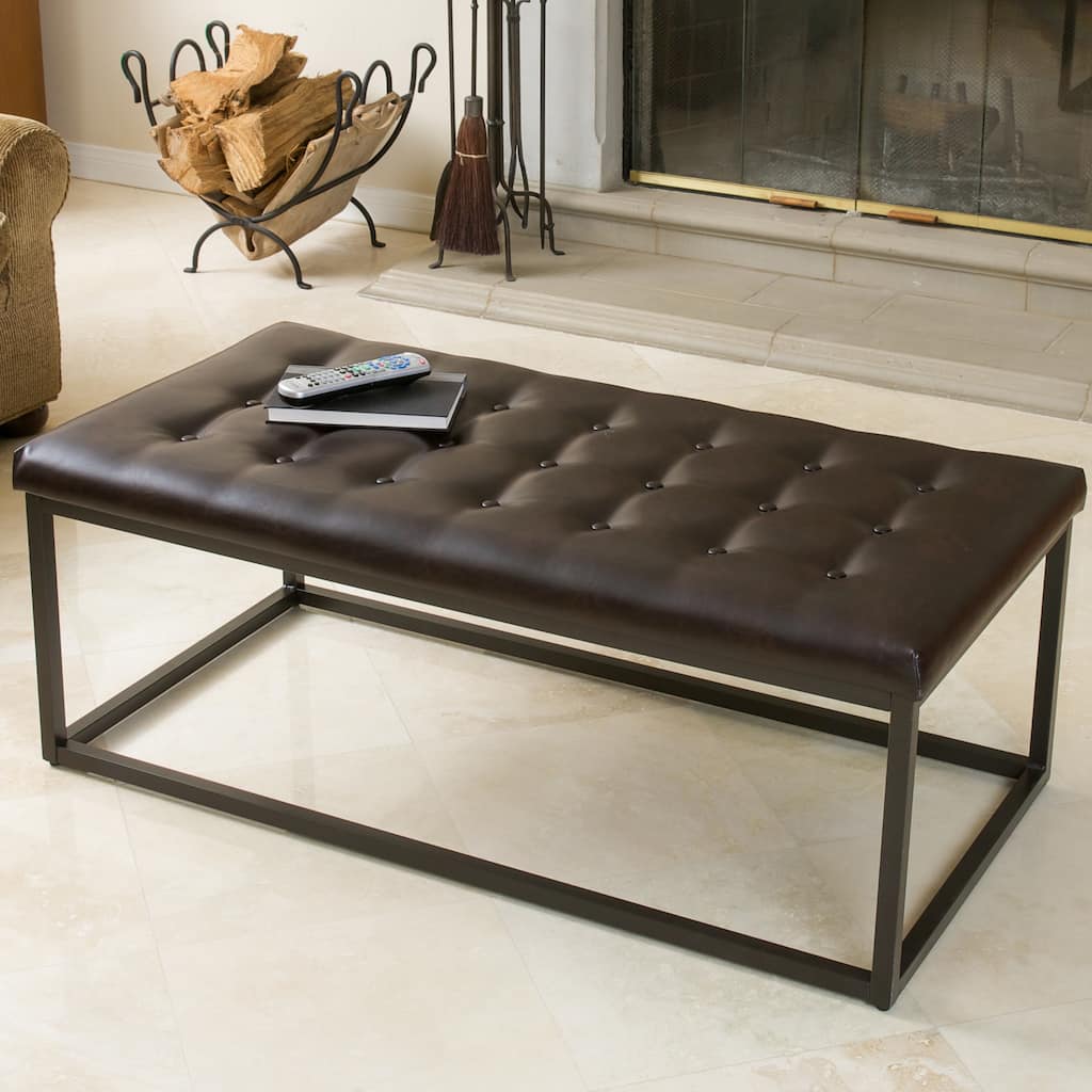 Babette Brown Leather and Steel Frame Ottoman by Christopher Knight Home