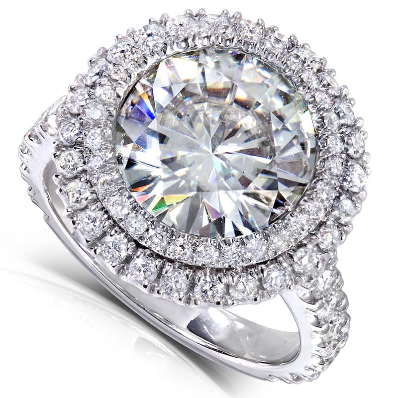 Annello by Kobelli 14k White Gold 5 7/8ct TGW Large Moissanite and Diamond Round Double Halo Statement Ring