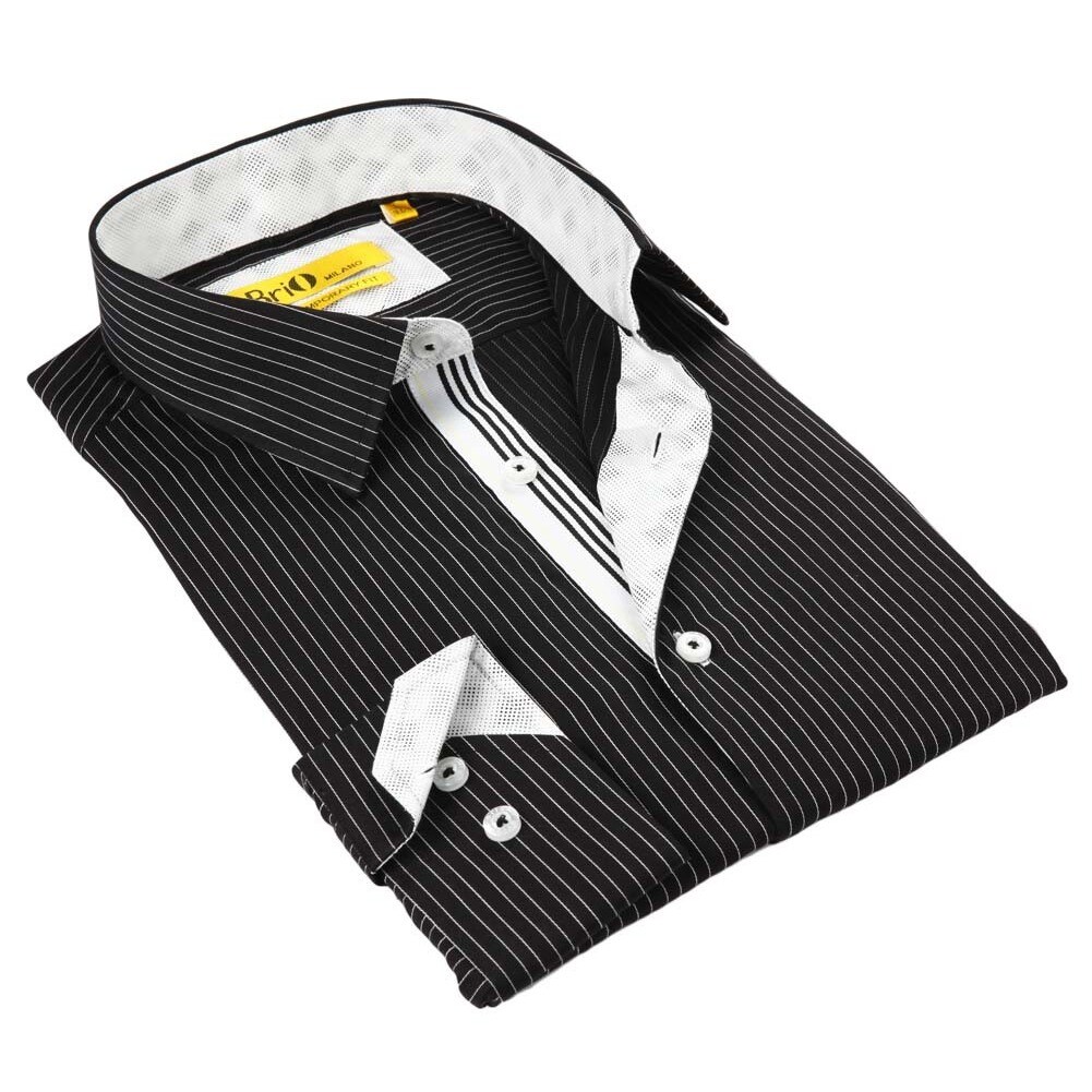 Coogi Brio Black Stitched Collar Mens Shirt Black Size S