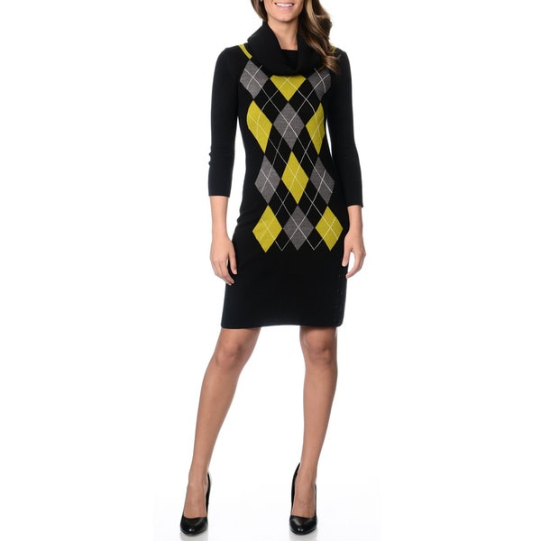 Studio I Women's Cowl Neck Argyle Sweater Dress Studio I Casual Dresses