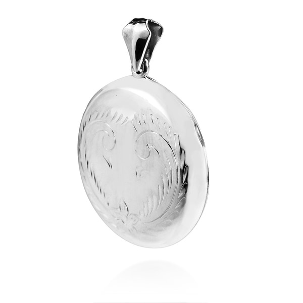 AeraVida 36 mm Round Carved Flower Locket .925 Sterling Silver Pendant