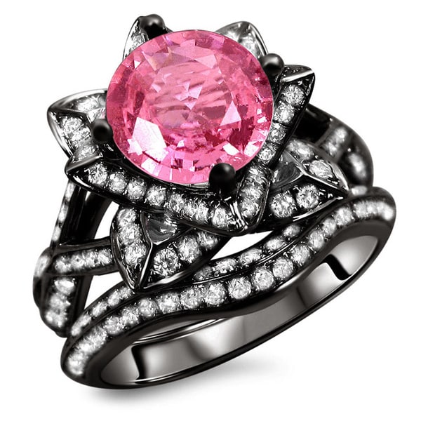 noori 14k black gold 2 14ct certified pink sapphire and diamond ring set - Black And Pink Wedding Ring Sets noori 14k black gold 2 14ct certified pink sapphire and diamond ring set - Black And Pink Wedding Ring Sets