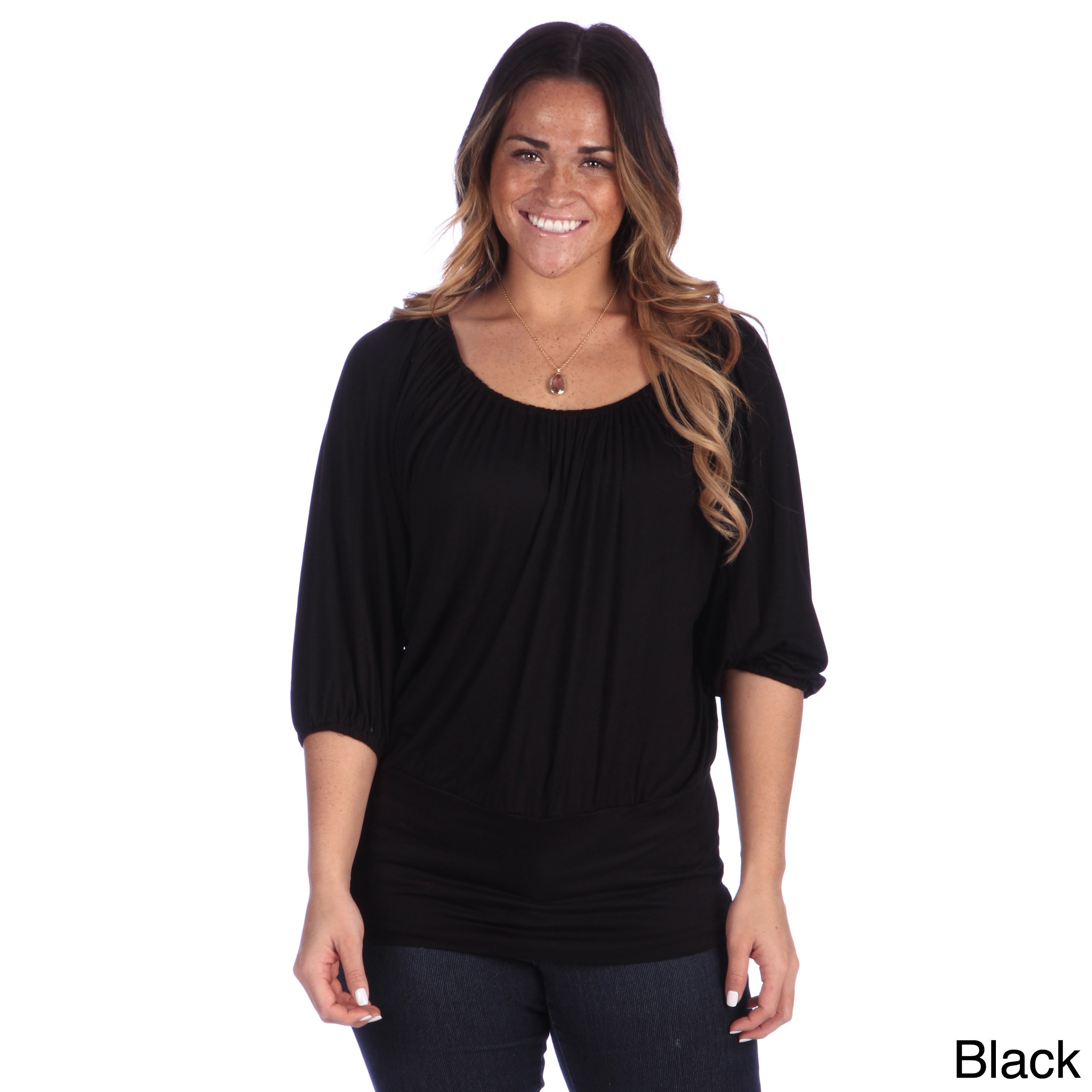 24/7 Comfort Apparel Plus Size Womens Long Sleeve Blousan Banded Top