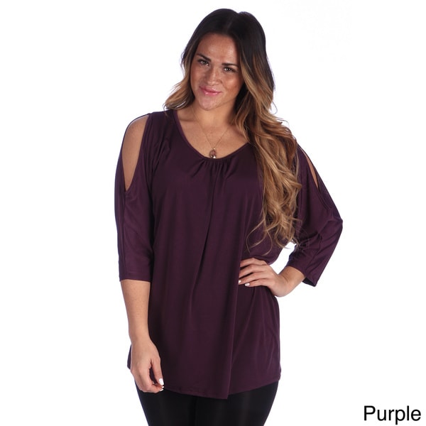 Shop 24/7 Comfort Apparel Plus Size Women's Printed 3/4 Split Sleeve ...