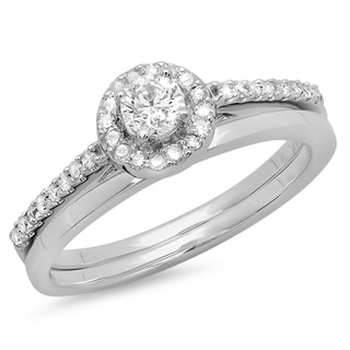 10k White Gold 1/2ct TDW Round-cut Diamond Swirl Bridal Set (H-I, I1-I2 ...