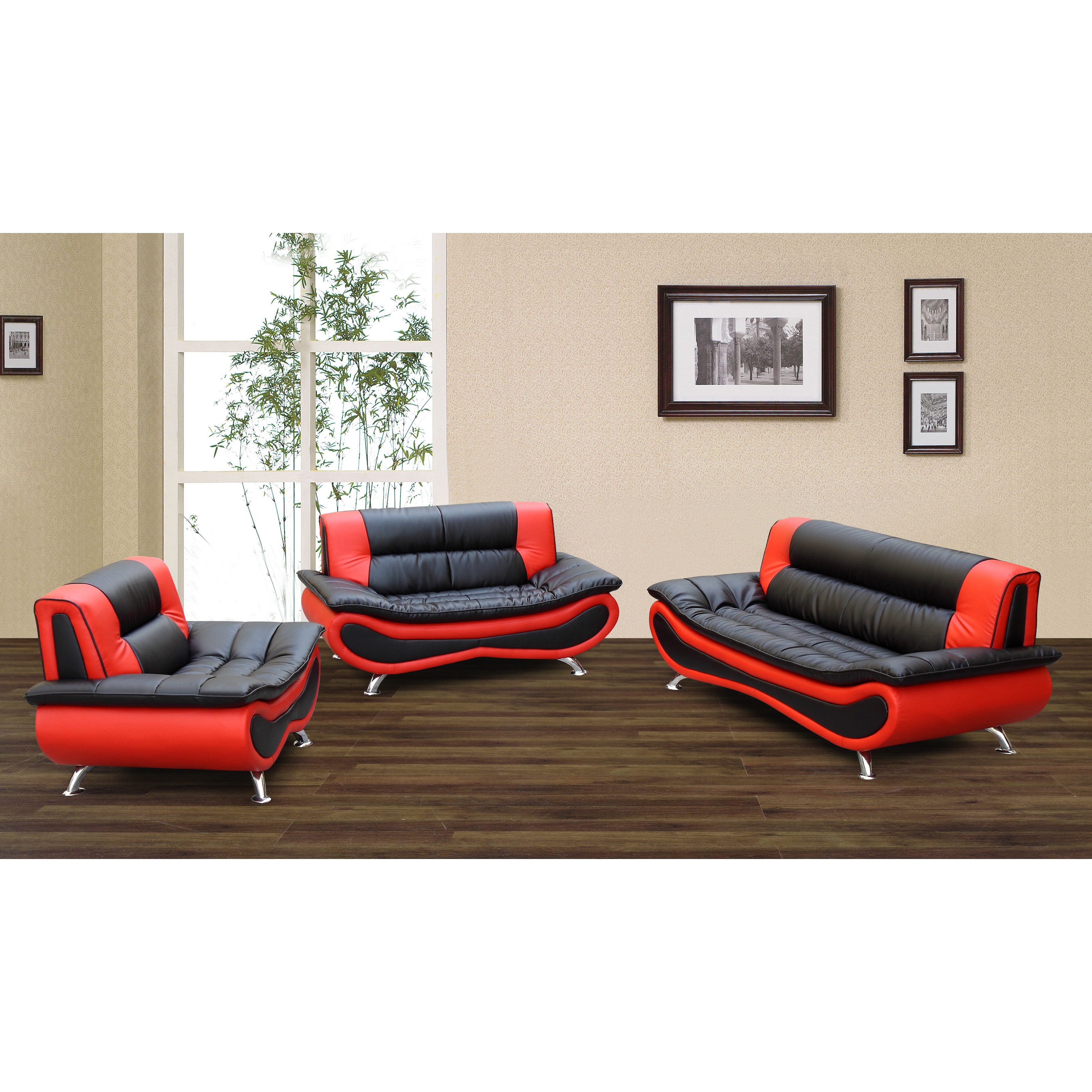 Christina Red Black 2 Tone Bonded Leather Modern Sofa Set Overstock 8612177