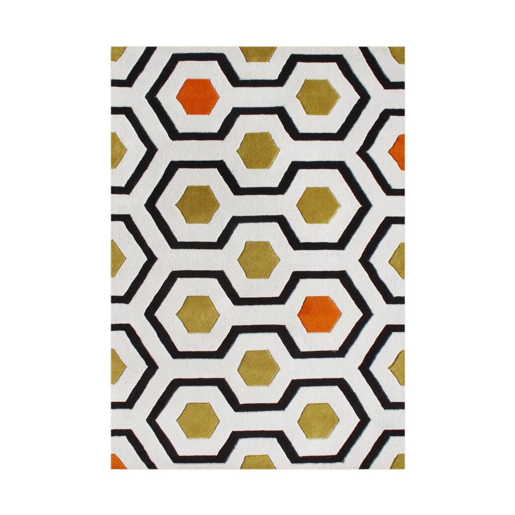 Handmade Alliyah Tufted Vanilla Made New Zealand Blend Wool Rug - Cream/Orange - 5' x 8'