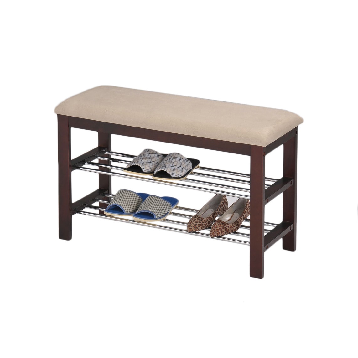 Beige/ Walnut Shoe Rack Bench