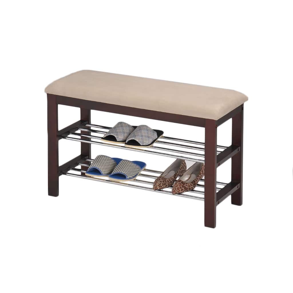 Beige/ Walnut Shoe Rack Bench