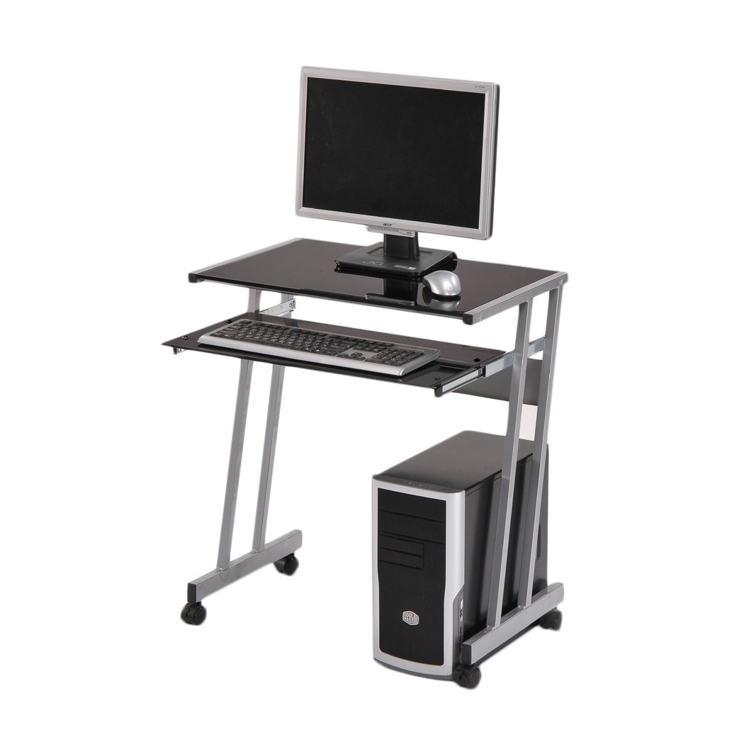 Silver Computer Workstation With Keyboard Drawer (Silver/black Materials Metal, tempered glassFinish Silver/blackDimensions 30 inches high x 25 inches wide x 21 inches deepNumber of shelves One (1)Number of drawers One (1)Assembly Required )