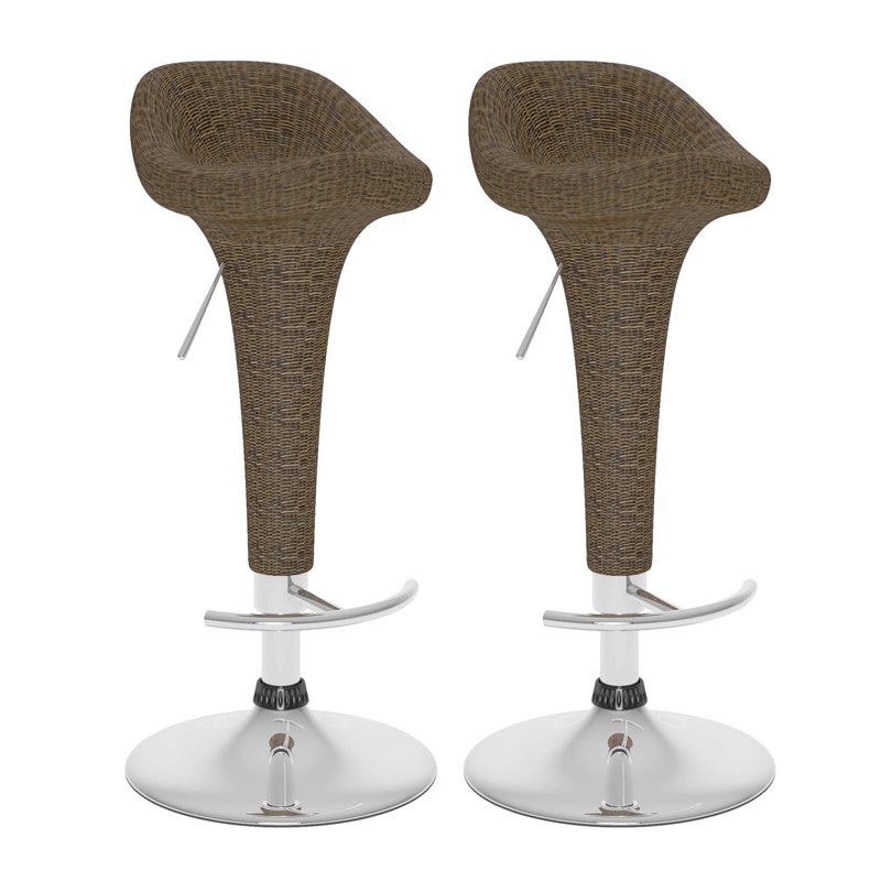 Corliving Brown Round Woven Vinyl Adjustable Bar Stool Set (set Of 2)