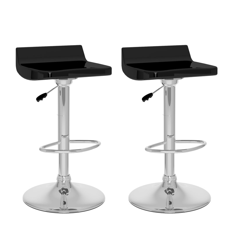 Corliving Black Gloss Low Back Adjustable Bar Stool Set (set Of 2)