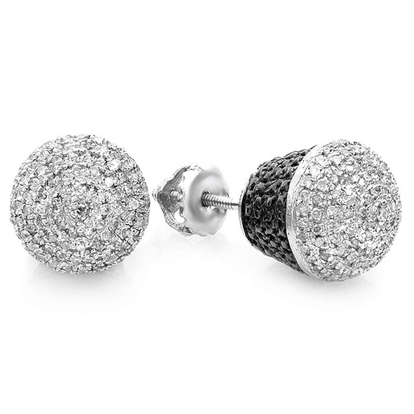 Sterling Silver 1ct TDW Diamond Pave Ball Stud Earrings Free Shipping