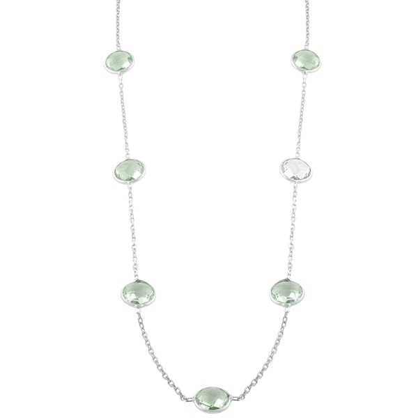 Fremada Sterling Silver Round Green Amethyst Station Necklace (18 inch