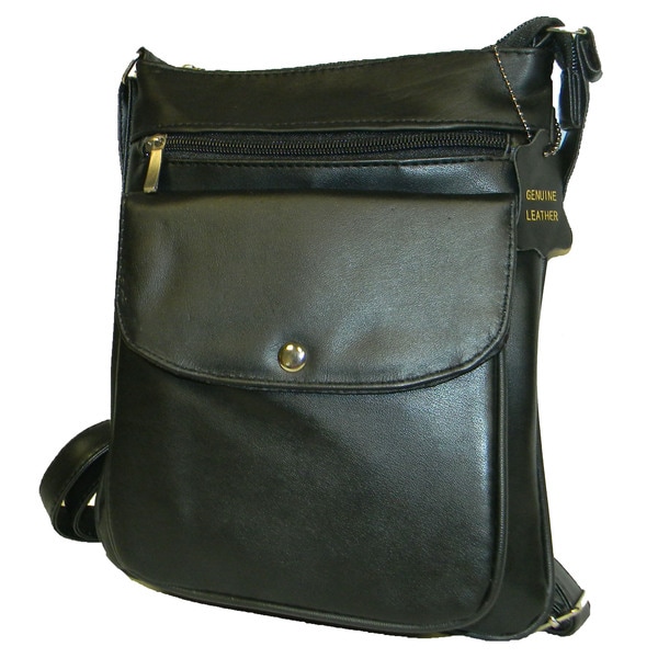 Soft Lambskin Leather Cross Body Shoulder Bag Flap Belt Loop Light Weight Black