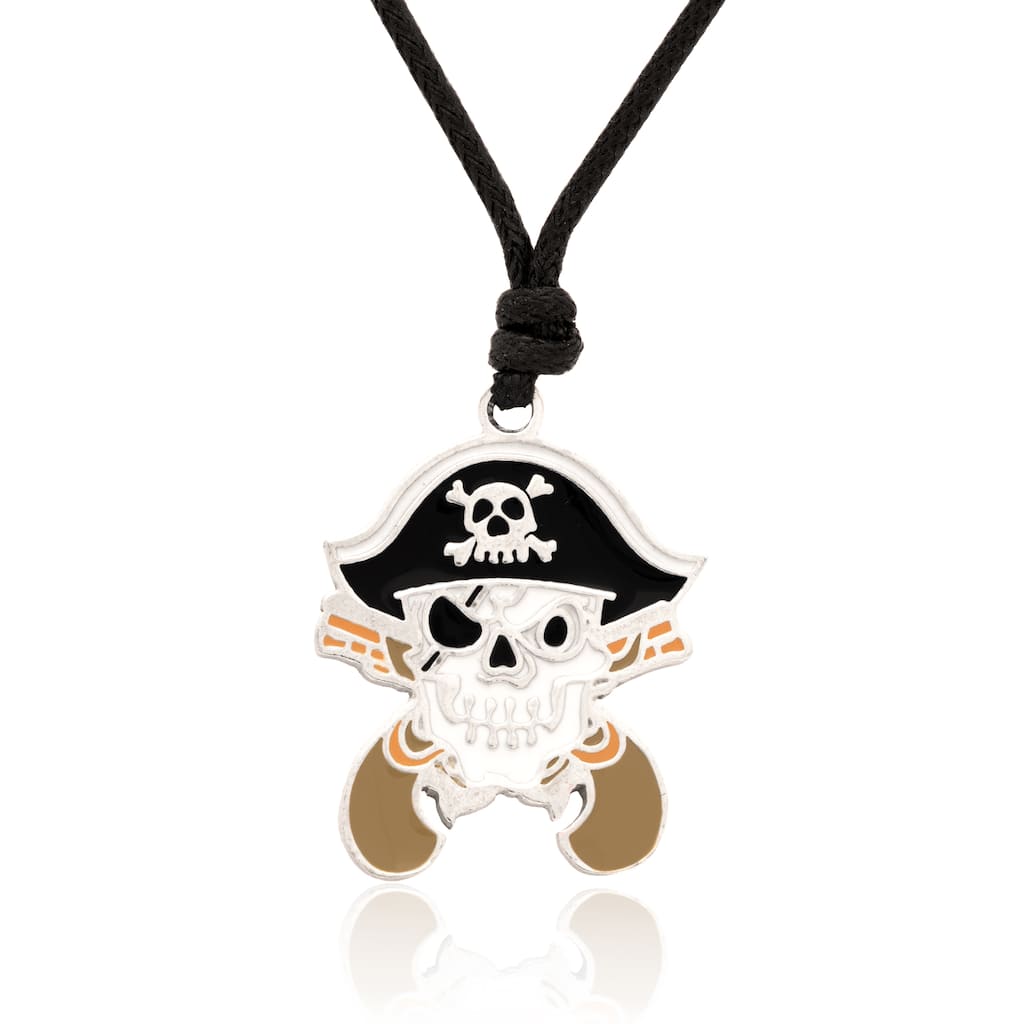 Molly and Emma Black and White Enamel Pirate Skull and Crossbones Necklace