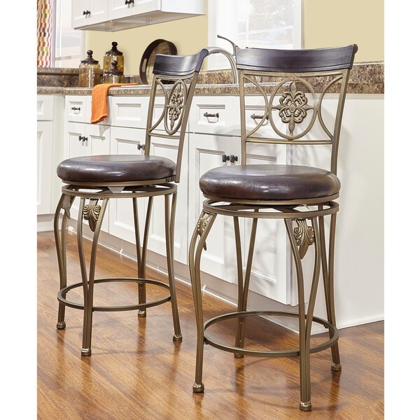Shop Linon Lily Flower Counter Stool, Distressed Brown PVC Free
