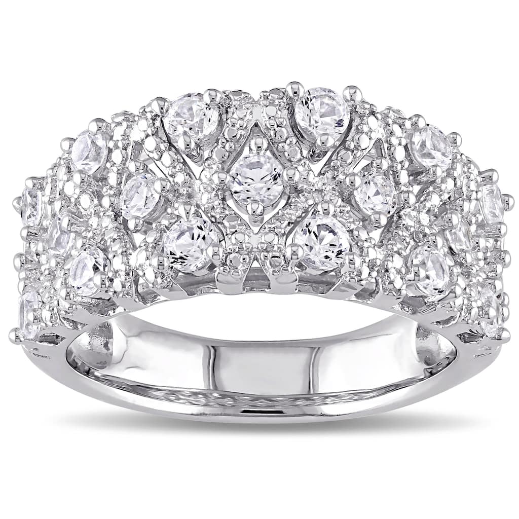 Miadora Sterling Silver White Prong-set Created Sapphire Ring