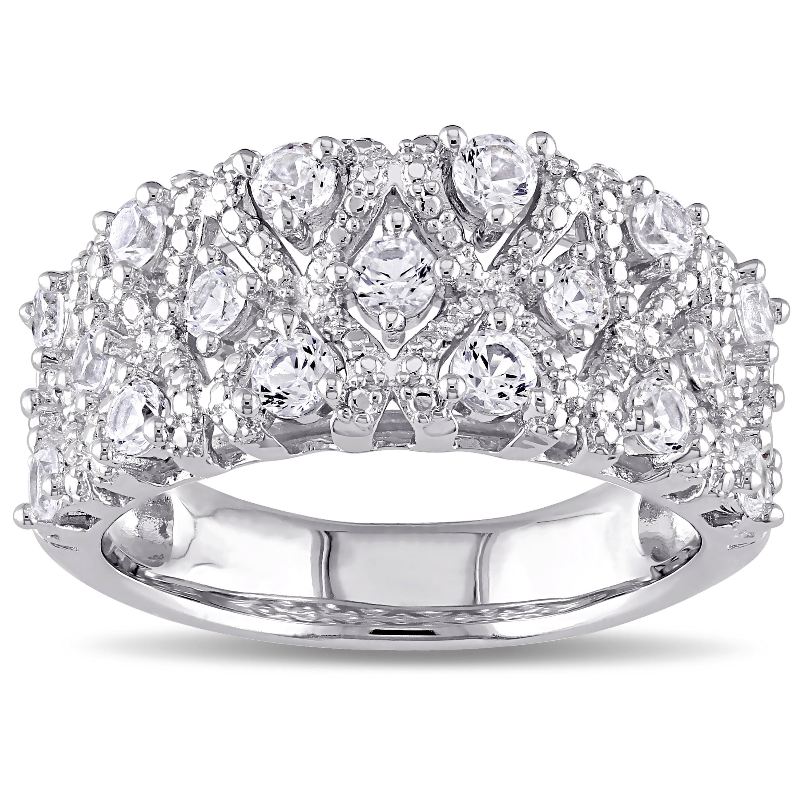 Miadora Sterling Silver White Prong-set Created Sapphire Ring