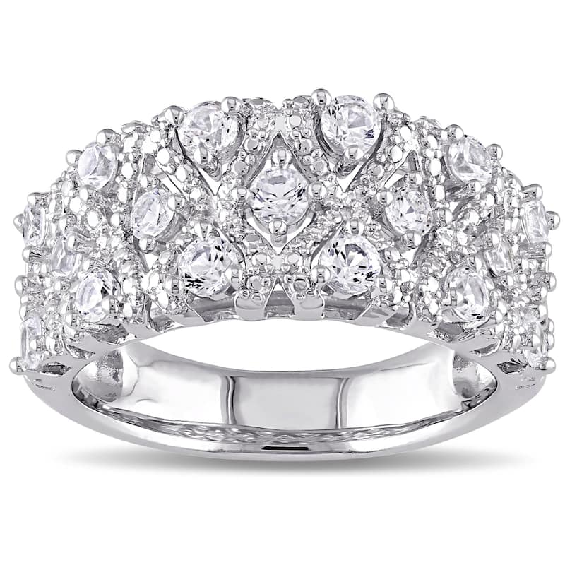 Miadora Sterling Silver White Prong-set Created Sapphire Ring