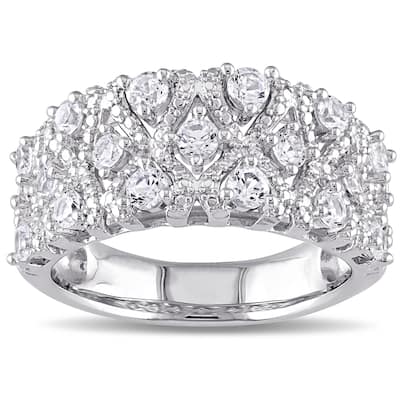 Miadora Sterling Silver White Prong-set Created Sapphire Ring