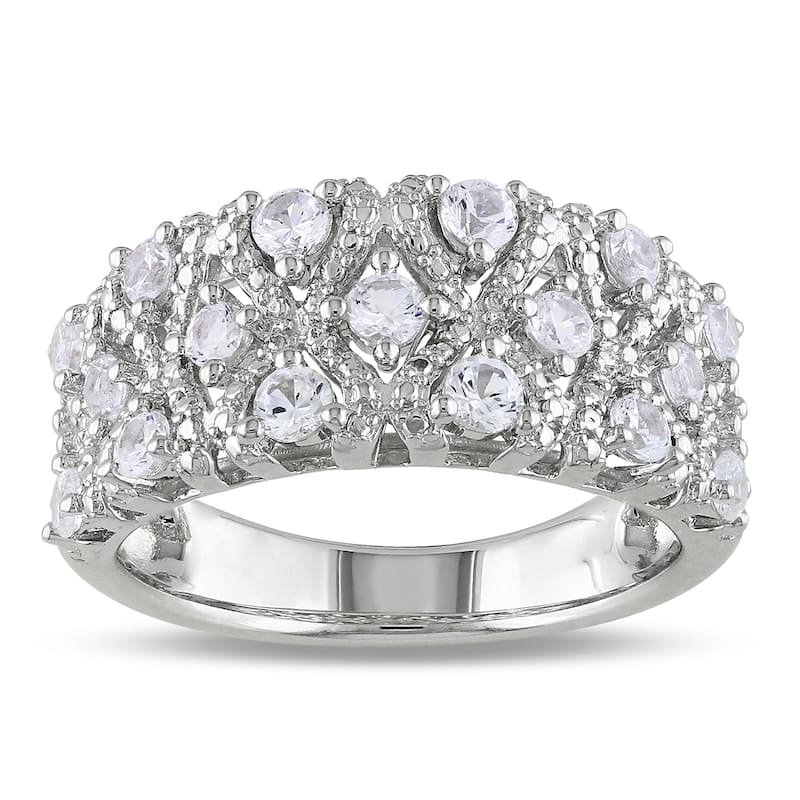 Miadora Sterling Silver White Prong-set Created Sapphire Ring - 5