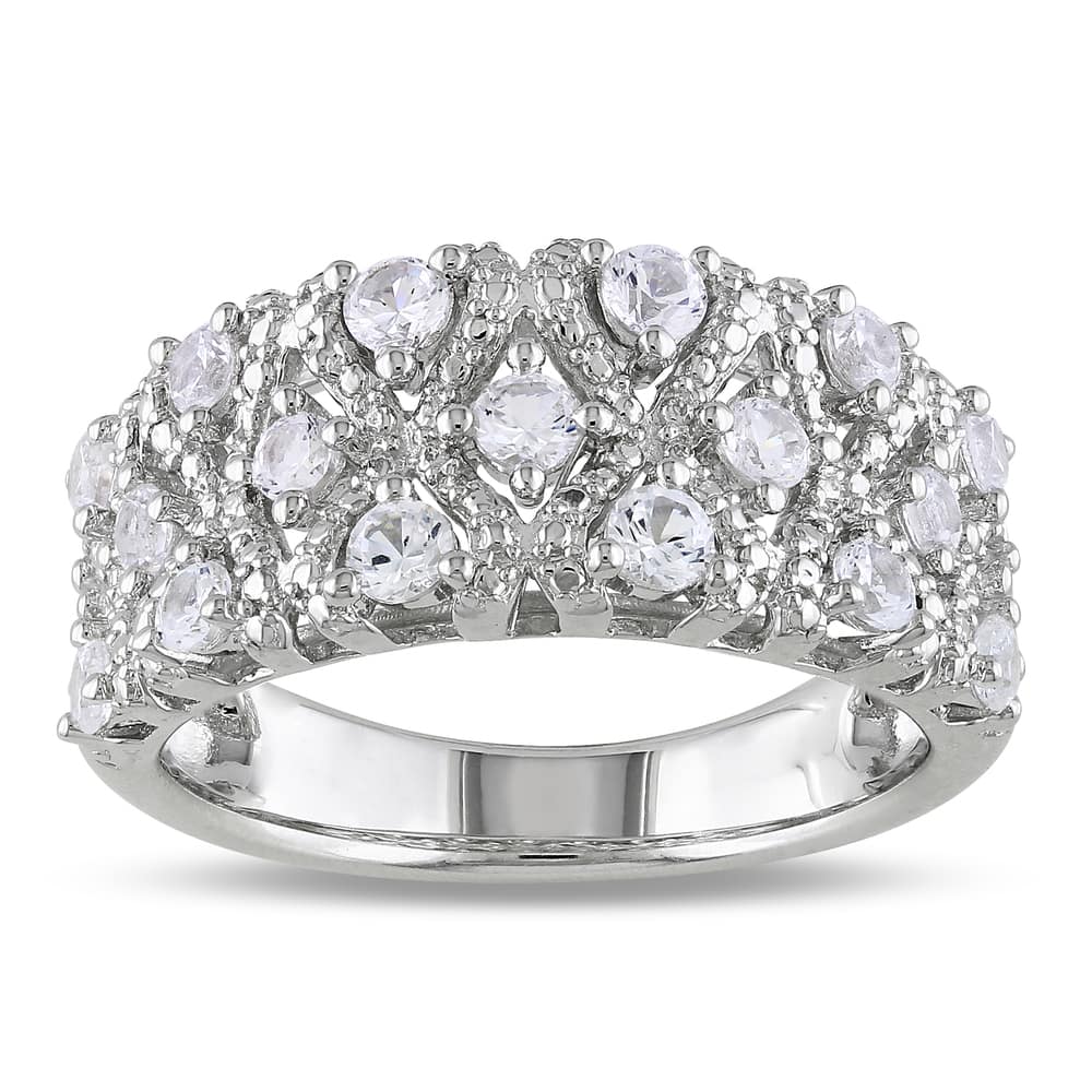 Miadora Sterling Silver White Prong-set Created Sapphire Ring